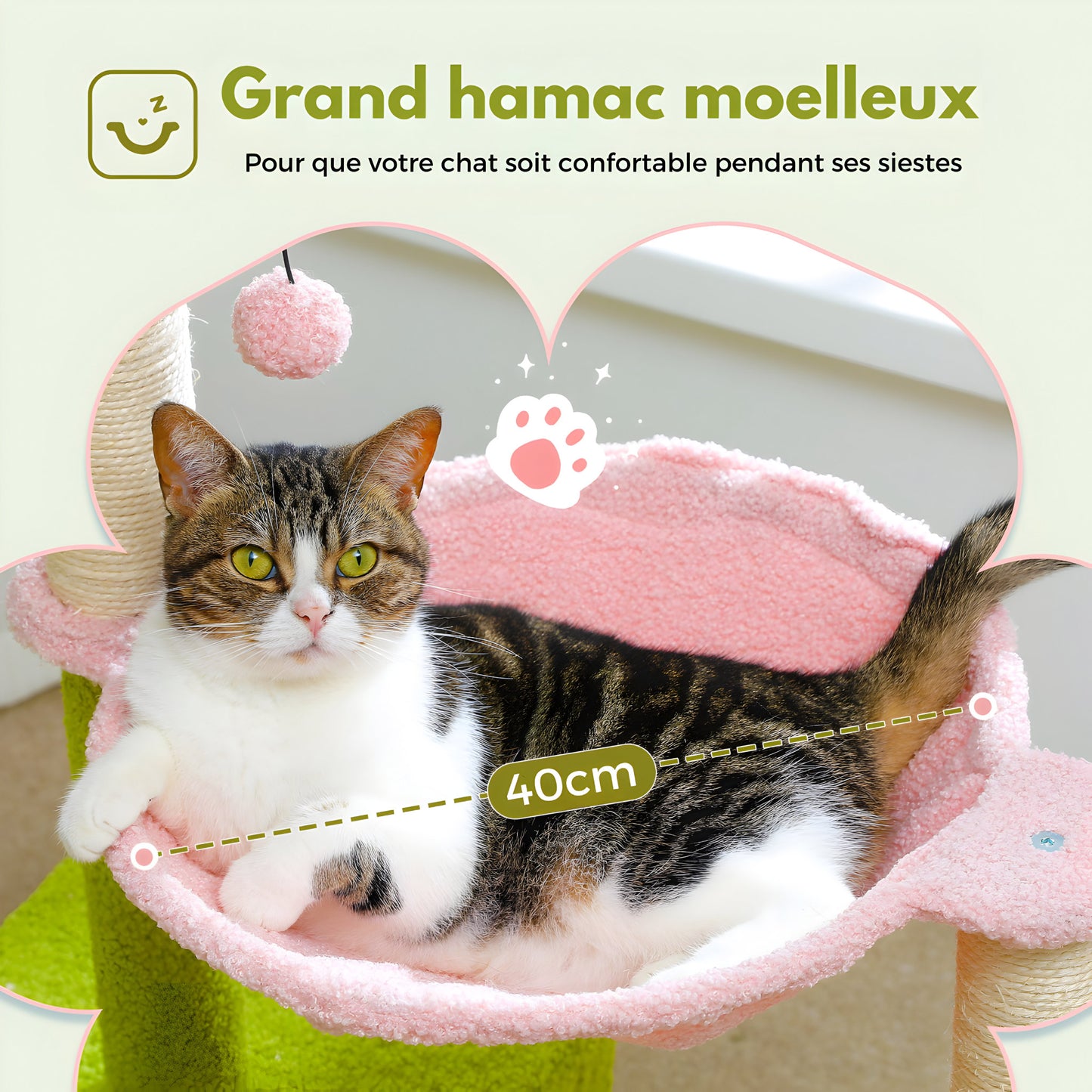 Grand arbre à chat fleur hamac 40cm