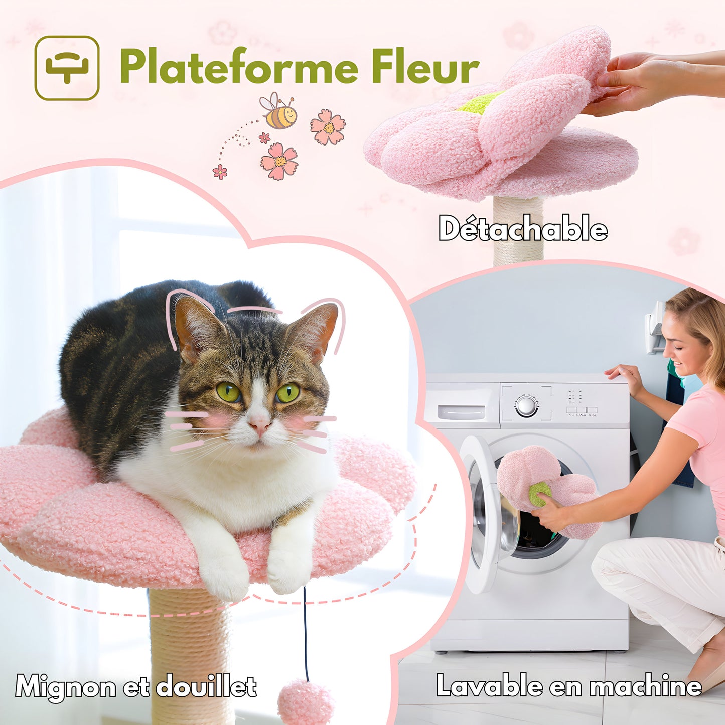grand arbre à chat fleur plateforme détachable