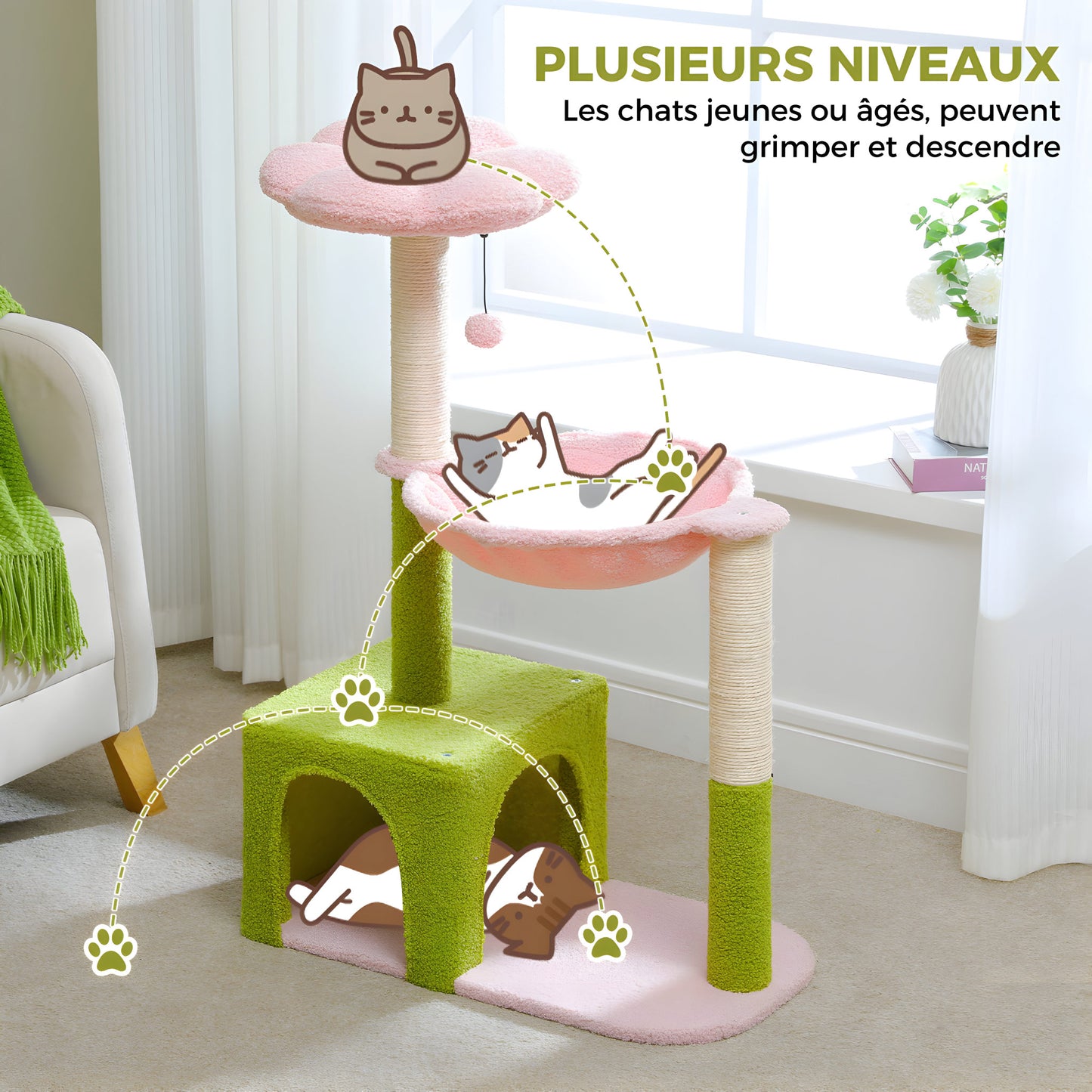 Grand arbre à chat fleur plusieurs niveaux