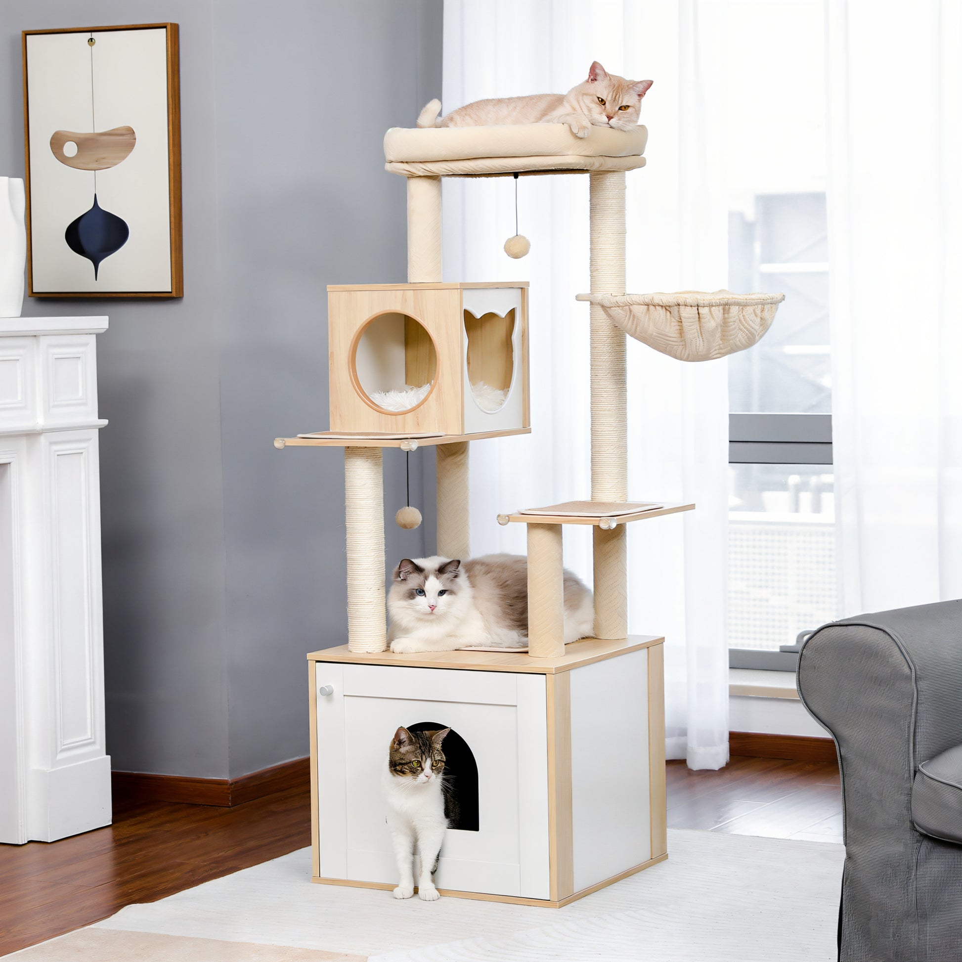 Arbre à Chat Blanc et Bois