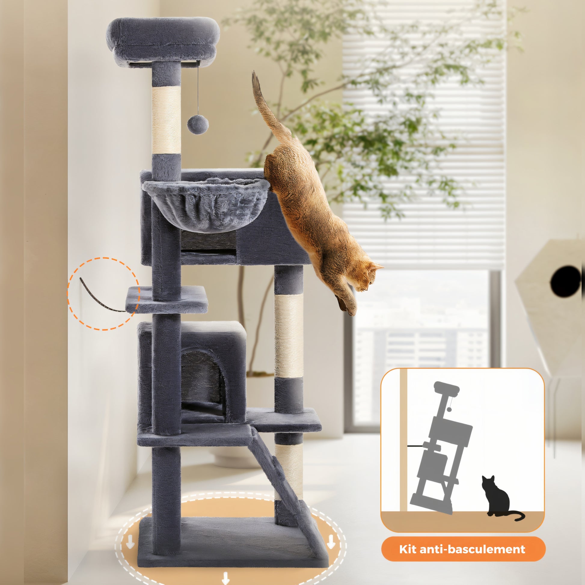Arbre à Chat Gris Anthracite Hamac