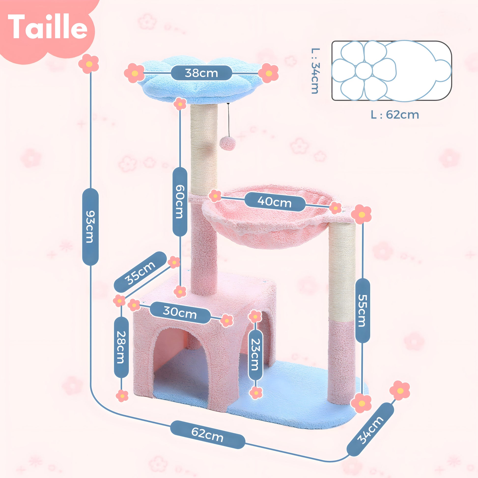 arbre à chat fleur rose dimensions