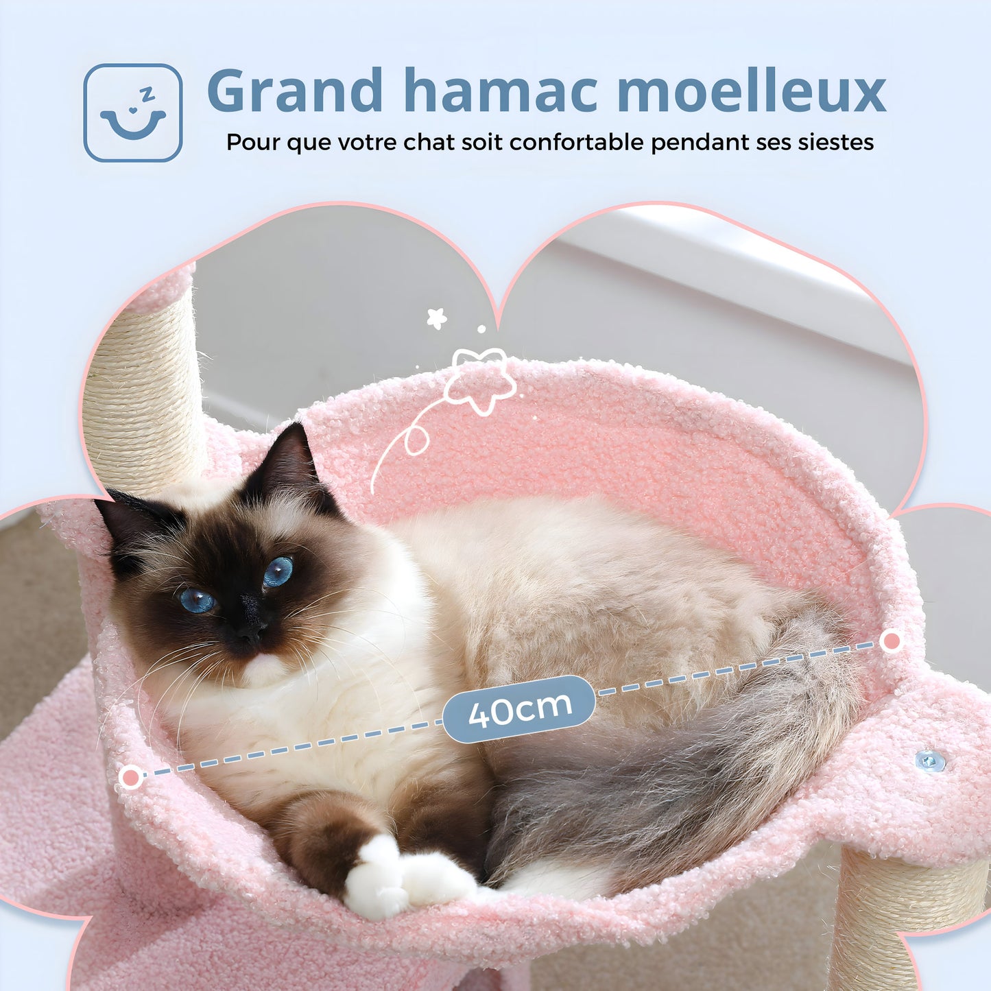 arbre à chat fleur rose hamac 40 cm